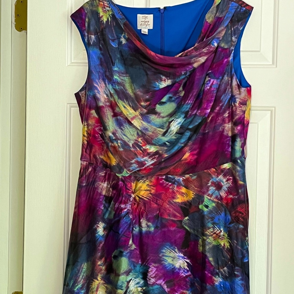 Suzi Chin for Maggy Boutique silk painterly pattern dress 14W